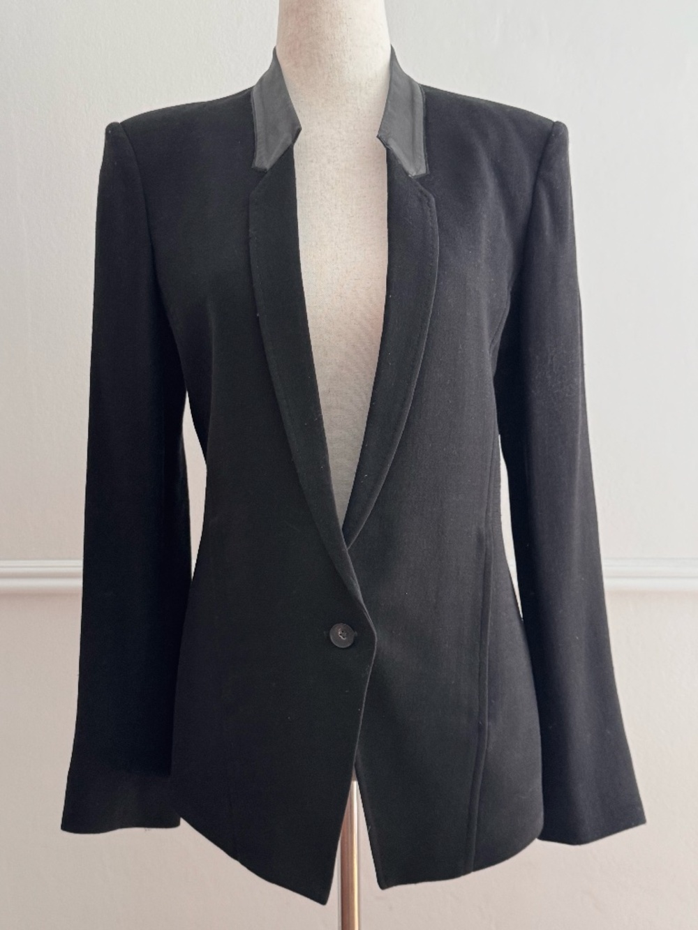 Helmut Lang Lambskin Leather Trim Blazer Zip Pockets Black Sz 2